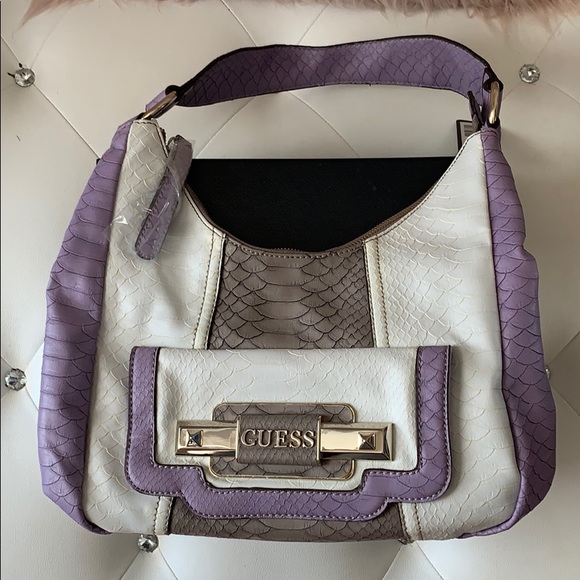 NWT GUESS Purple Multi Croc Texture Hobo Handbag - Picture 2 of 9